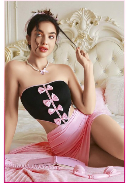 Fiyonk Detaylı Straplez Mini Elbise Takımı modelleri