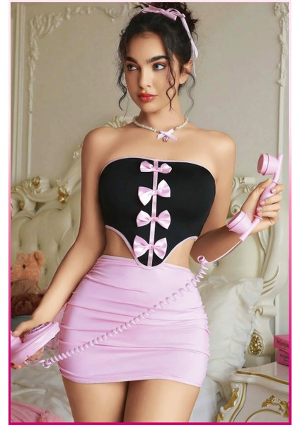 Fiyonk Detaylı Straplez Mini Elbise Takımı fırsatları