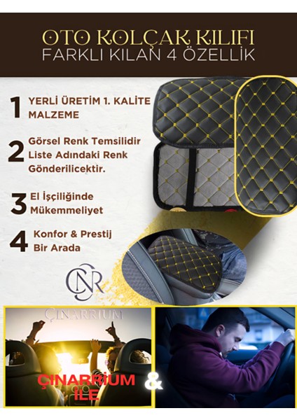 Opel Vectra C (2003-2008) Deri Oto Kolçak Kılıfı Örtüsü Prime Süngerli Sarı Nakışlı