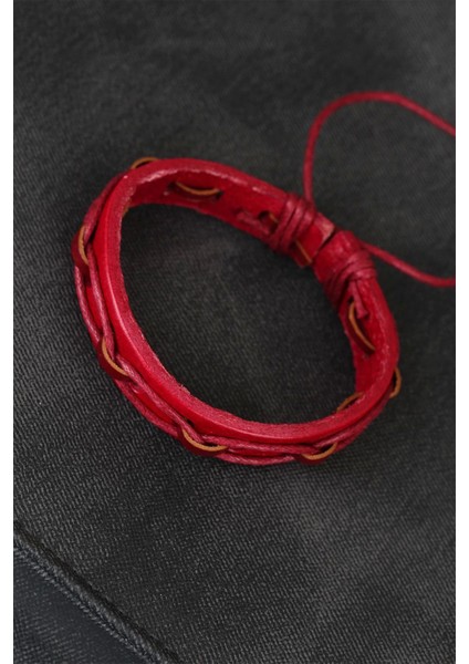Bfs Kırmızı Renk Ipli Yeni Sezon Deri Erkek Bileklik