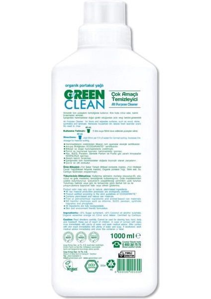 Bfs Green Clean Bitkisel Çok Amaçlı Temizleyici 1000 ml fiyatları