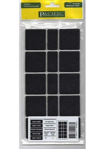 Pacific 6040 Bl Yapışkanlı Keçe 40 mm x 40 mm Siyah