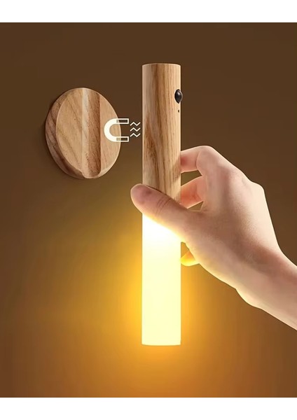 Şarjlı LED Aplik Hareket Sensörlü Ahşap Desenli Duvar Aplik