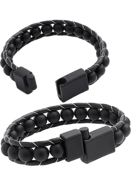 Mat Oniks Taşı Örmeli Deri Bileklik 31682B2D8M7 fiyatları