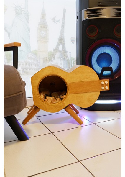 Gitar Kedi Evi Dekoratif Iç Mekan Guitar Cat House
