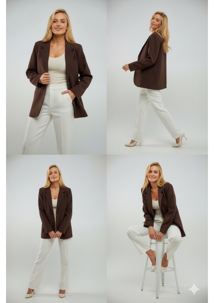 Kadın Oversize Astarlı Blazer Ceket | Kahverengi|kapalı Cepli – Şık ve Modern Tasarım fiyatları