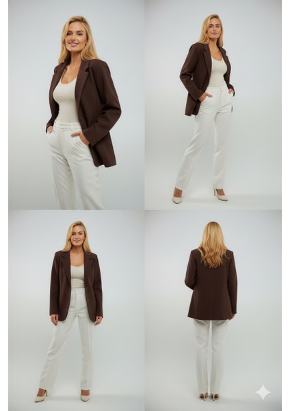 Kadın Oversize Astarlı Blazer Ceket | Kahverengi|kapalı Cepli – Şık ve Modern Tasarım modelleri
