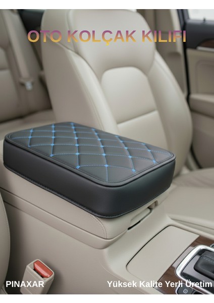 Volkswagen Passat 2006-2011 Deri Oto Kolçak Kılıfı Örtüsü Prime Süngerli Mavi Nakışlı