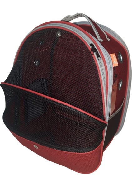 Yırtılmaz Fileli Paris Kedi, Küçük Köpek Sırt Taşıma Çantası Kırmızı 32-26-40CM