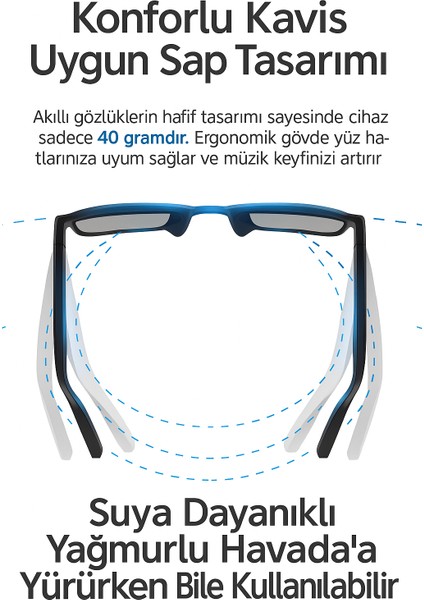 Akıllı Bluetooth Gözlük Ultra Hafif Suya Daynıklı Hd Müzik ve Görüşme Destekli fiyatları