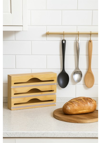 Bambu 3'lü Streç Film Ve Folyo Kesici Düzenleyici, Streç Folyo Kutusu