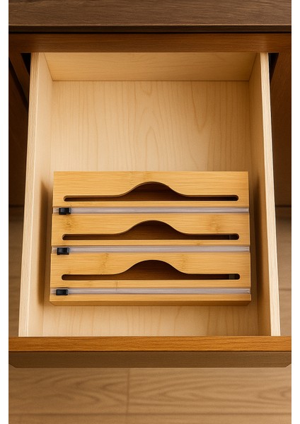 Bambu 3'lü Streç Film Ve Folyo Kesici Düzenleyici, Streç Folyo Kutusu modelleri