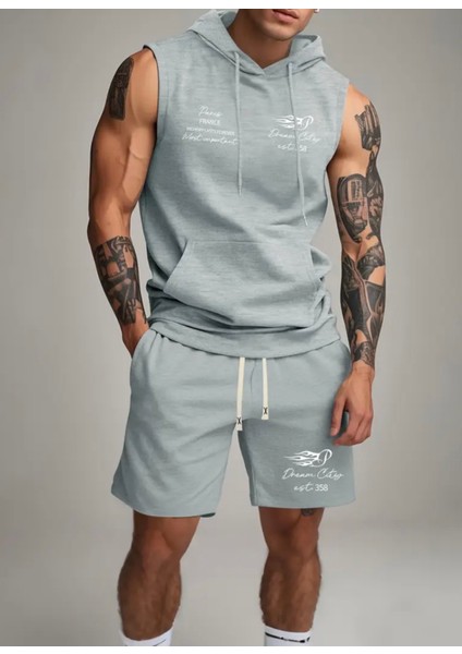 Punıx Büyük Beden Özel Seri Kapüşonlu Dream Cıty Baskılı %100 Pamuk Kışlık Erkek Eşofman Takımı