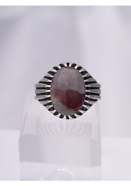 Doğal Tonlu Jasper Taşlı 925 Ayar Gümüş Erkek Yüzük – Sade ve Karizmatik Tasarım