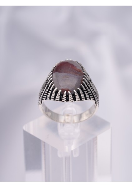 Doğal Tonlu Jasper Taşlı 925 Ayar Gümüş Erkek Yüzük – Sade ve Karizmatik Tasarım fiyatları