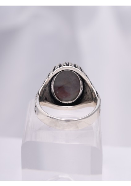 Doğal Tonlu Jasper Taşlı 925 Ayar Gümüş Erkek Yüzük – Sade ve Karizmatik Tasarım