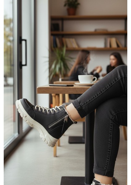 Conpax 8091 Siyah & Bej Kadın Fermuarlı & Bağcıklı Bot modelleri