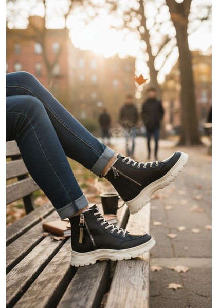 Conpax 8091 Siyah & Bej Kadın Fermuarlı & Bağcıklı Bot fiyatları