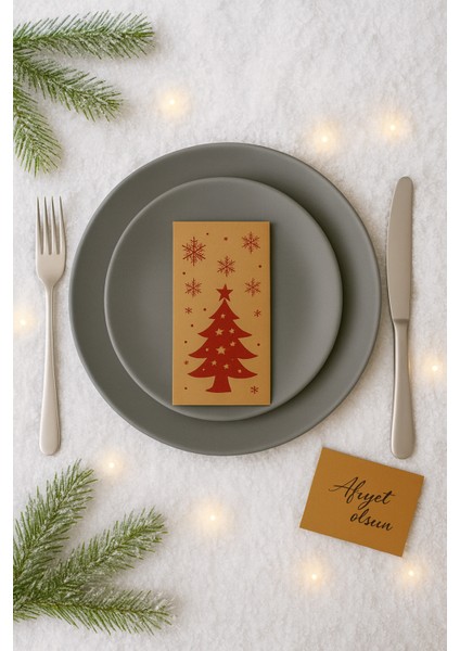 125 Li Yılbaşı Peçetesi Kraft Çam Desenli Yılbaşı Sofrası Aksesuar Peçetesi 8X24 fiyatları