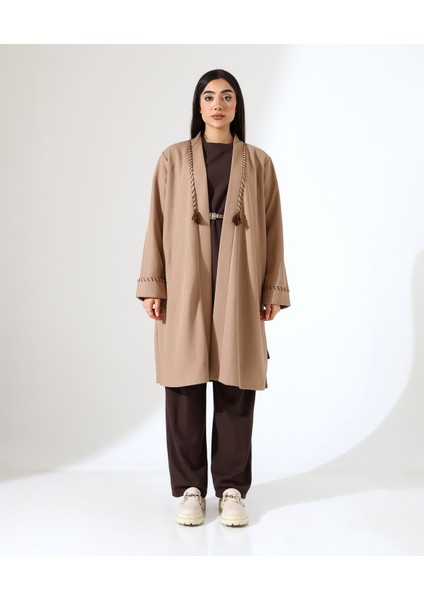 Püskül Detay Bol Kalıp Uzun Hırka