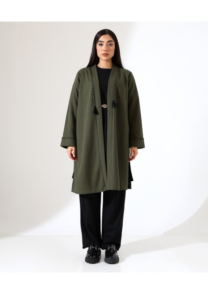 Püskül Detay Bol Kalıp Uzun Hırka