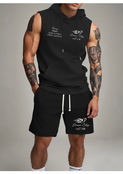 Punıx Büyük Beden Özel Seri Kapüşonlu Dream Cıty Baskılı %100 Pamuk Kışlık Erkek Eşofman Takımı