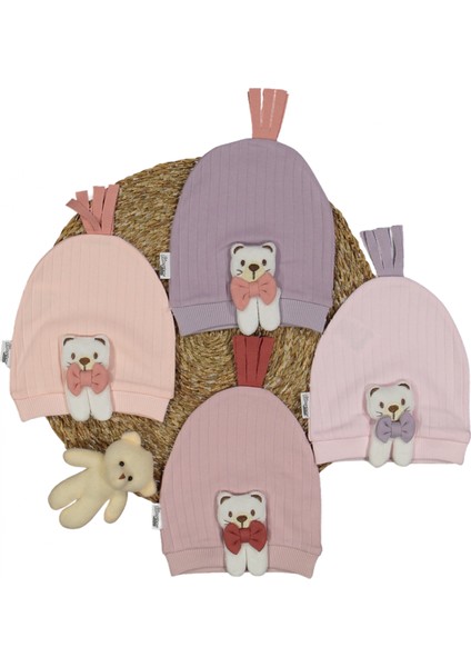 Ayıcık Aksesuarlı Raporlu Kız Bebek Bere (3 Adet)