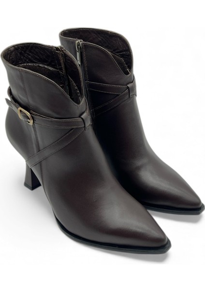 Flare Sivri Burun Ince Ökçe Kahverengi Hakiki Deri Kadın Bot fiyatları