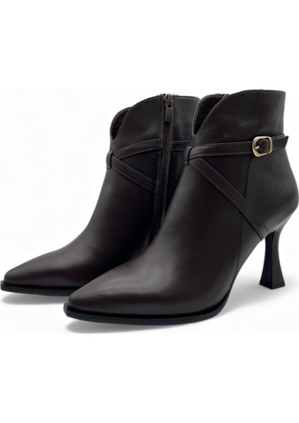 Flare Sivri Burun Ince Ökçe Kahverengi Hakiki Deri Kadın Bot fırsatları