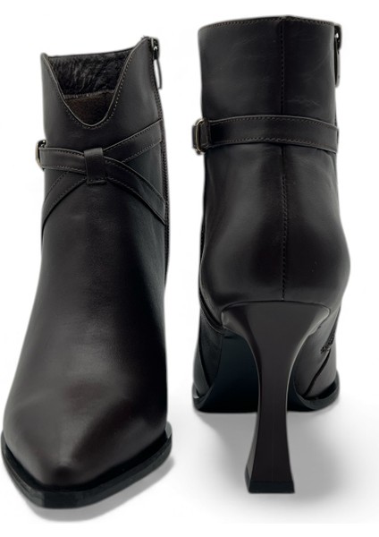 Flare Sivri Burun Ince Ökçe Kahverengi Hakiki Deri Kadın Bot indirimleri