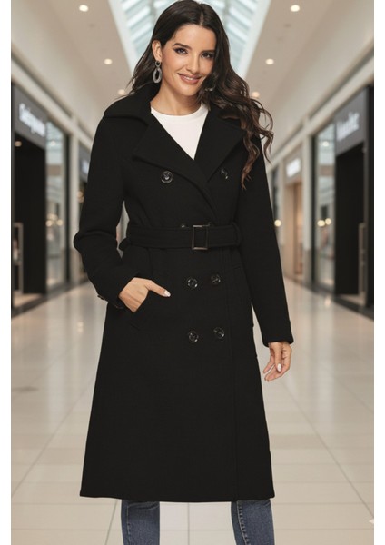 Aksesuarlı Kaşe Kaban Kemer Detaylı