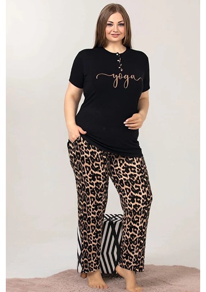 Lady Büyük Beden Kısa Kollu Uzun Pijama Takımı