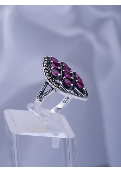 Nar Pembesi Doğal Taşlı Özel Tasarım 925 Ayar Gümüş Kadın Yüzük – Zarif ve Canlı Görünüm fiyatları