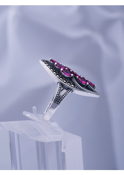 Nar Pembesi Doğal Taşlı Özel Tasarım 925 Ayar Gümüş Kadın Yüzük – Zarif ve Canlı Görünüm fırsatları