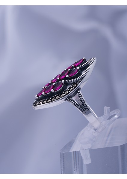 Nar Pembesi Doğal Taşlı Özel Tasarım 925 Ayar Gümüş Kadın Yüzük – Zarif ve Canlı Görünüm indirimleri