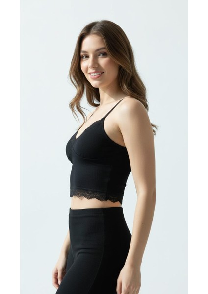 Crop Askılı Dantelli Çıkarılabilir Pedli Büstiyer Bluz fiyatları
