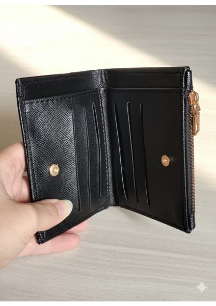 Kabartmalı Örgü Detaylı Orta Boy Fermuarlı Suni Deri Cüzdan Siyah modelleri