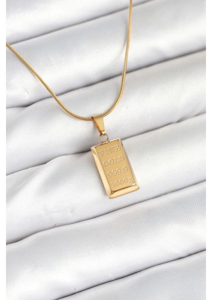 Bfs 316L Çelik Gold Renk Külçe Altın Model Kolye