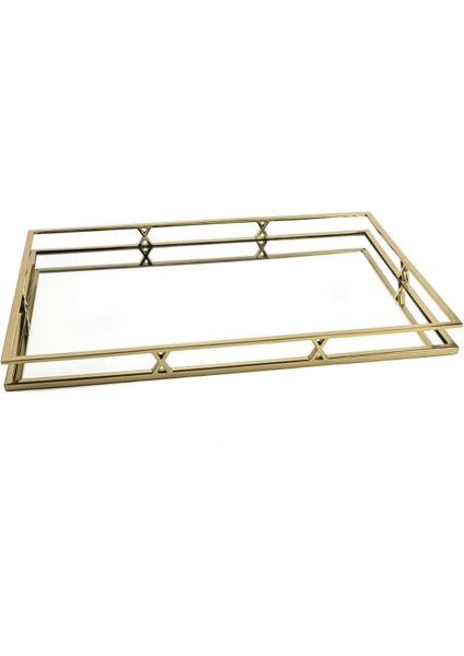 Gold Metal Dik Aynalı Tepsi 56X36X5CM