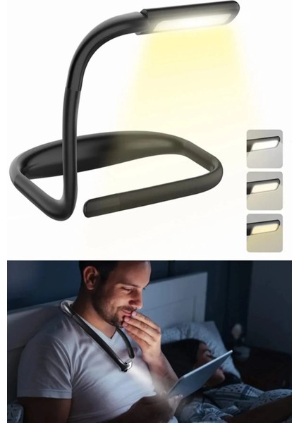 Kitap Okuma Kafa Lambası 3 Renkli Boyuna Asılan Esnek Güçlü Ledli Şarjlı Ayarlanabilir Kitap Okuma Işığı