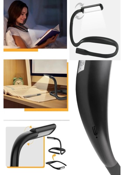 Kitap Okuma Kafa Lambası 3 Renkli Boyuna Asılan Esnek Güçlü Ledli Şarjlı Ayarlanabilir Kitap Okuma Işığı modelleri