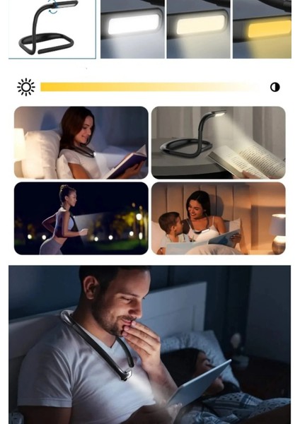 Kitap Okuma Kafa Lambası 3 Renkli Boyuna Asılan Esnek Güçlü Ledli Şarjlı Ayarlanabilir Kitap Okuma Işığı