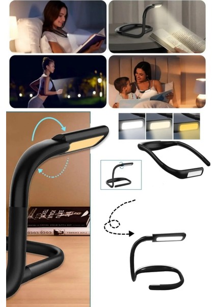 Kitap Okuma Kafa Lambası 3 Renkli Boyuna Asılan Esnek Güçlü Ledli Şarjlı Ayarlanabilir Kitap Okuma Işığı