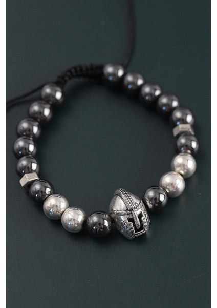 Bfs Doğal Taş Gladyatör Model Gümüş ve Füme Renk Asansörlü Erkek Bileklik fiyatları