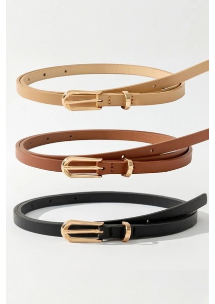 Kadın 3'lü Gold Tokalı Metal Köprülü Pantolon, Gömlek, Ceket, Elbise, Kazak Kemeri