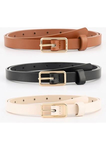 Kadın 3'lü Gold Kare Tokalı Pantolon, Gömlek, Ceket, Elbise, Kazak Kemeri 2 cm