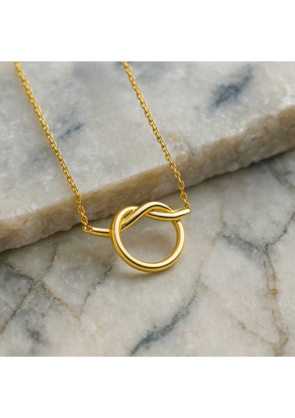 14 Ayar Altın Kalp Aşk Düğümü Kolye