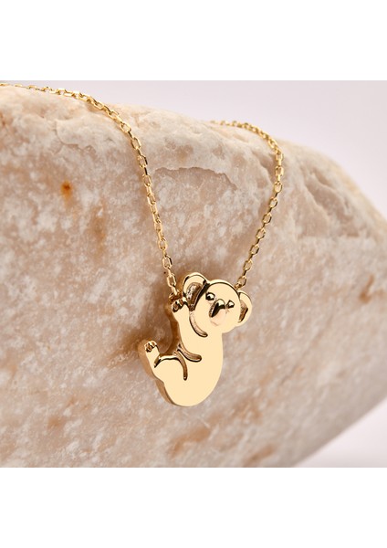 14 Ayar Altın Minik Koala Kolye, Sevimli Ayı ve Hayvan Figürlü Takı