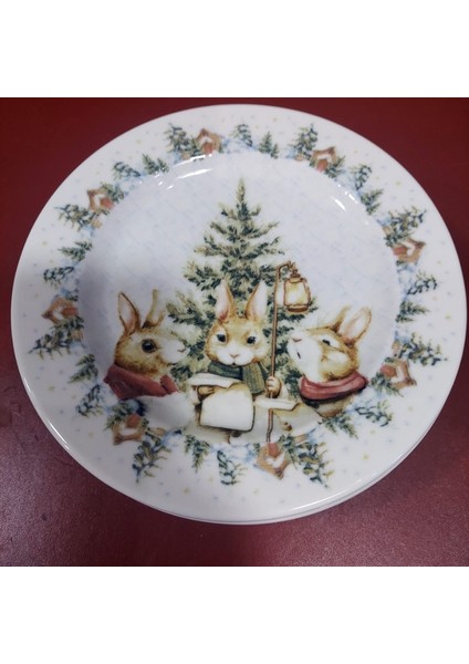 Kosova Yılbaşı Desenli 6 Kişilik Porselen Servis Tabağı Çap 19CM