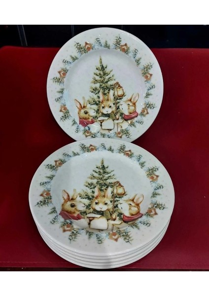 Kosova Yılbaşı Desenli 6 Kişilik Porselen Servis Tabağı Çap 19CM fiyatları